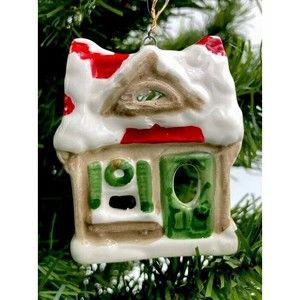 1978 Fitz & Floyd Ceramic Cottage Christmas Tree Ornament - Handpainted Japan